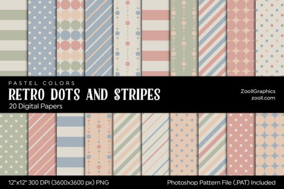 Download Retro Dots and Stripes Digital Papers - Retro Collection