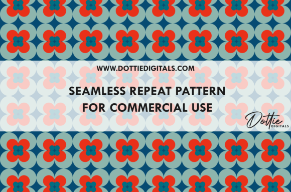 Download Blue Red Retro Flower Repeat Pattern PNG - Retro Collection
