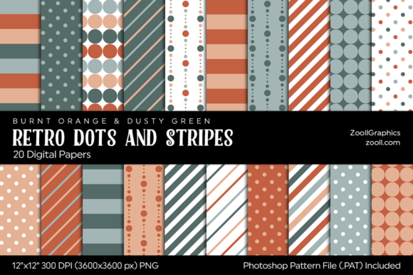 Download Retro Dots and Stripes Digital Papers - Retro Collection