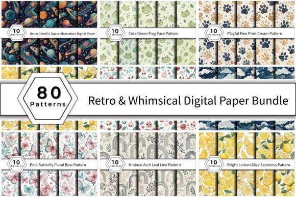 Download Retro and Whimsical Digital Paper Bundle - Retro Collection