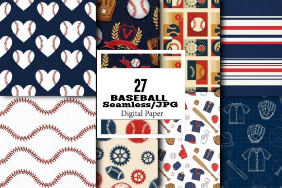 Download Seamless Baseball Digital Paper Bundle - Baseball digital paper Collection