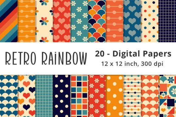 Download Retro Rainbow Color Scrapbooking Papers - Retro Collection