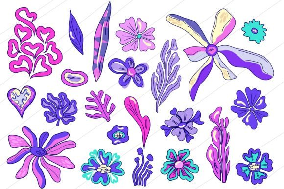Download Retro Flower Set in Abstract Style. - Retro Collection