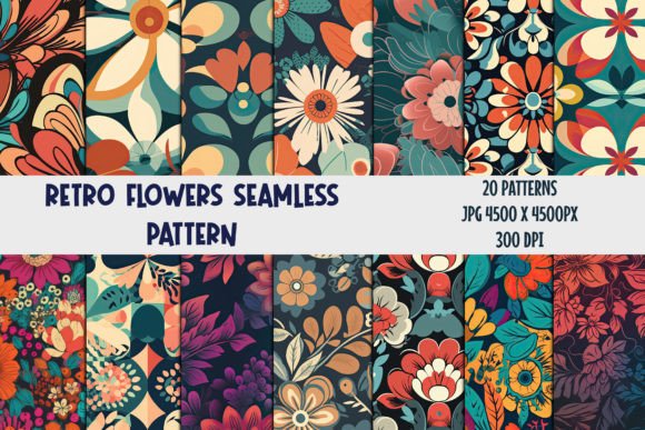 Download Retro Flowers Seamless Patterns 1 - Retro Collection