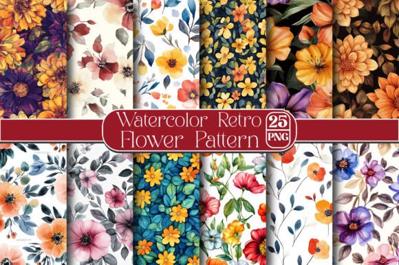 Download Watercolor Retro Flower Pattern - Retro Collection