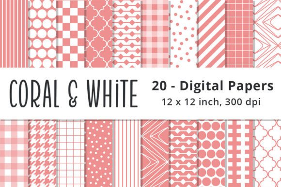 Download Coral and White Digital Scrapbook Paper - Digital scrapbook paper Collection