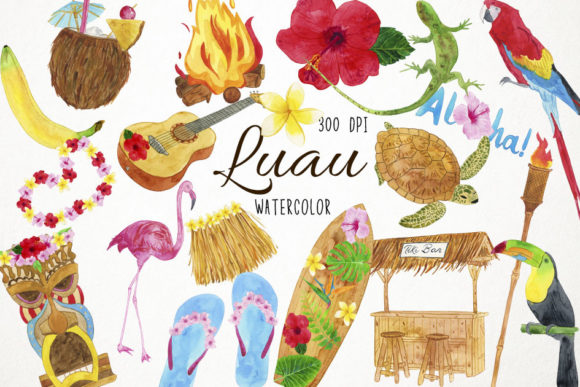 Download Watercolor Luau Clipart Hawaiian Clipart - Luau Collection