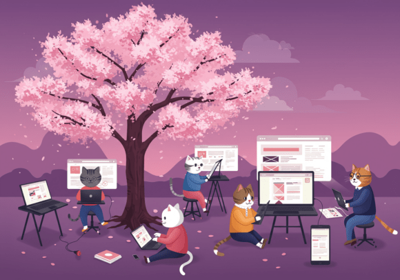 Download Cats Designing Websites Under Sakura Tre - Websites Collection
